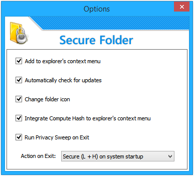 SubiSoft Secure Folder Options